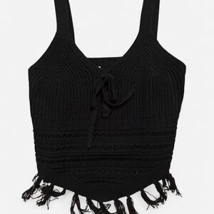Elegant Black Fringe Hem Knit Top